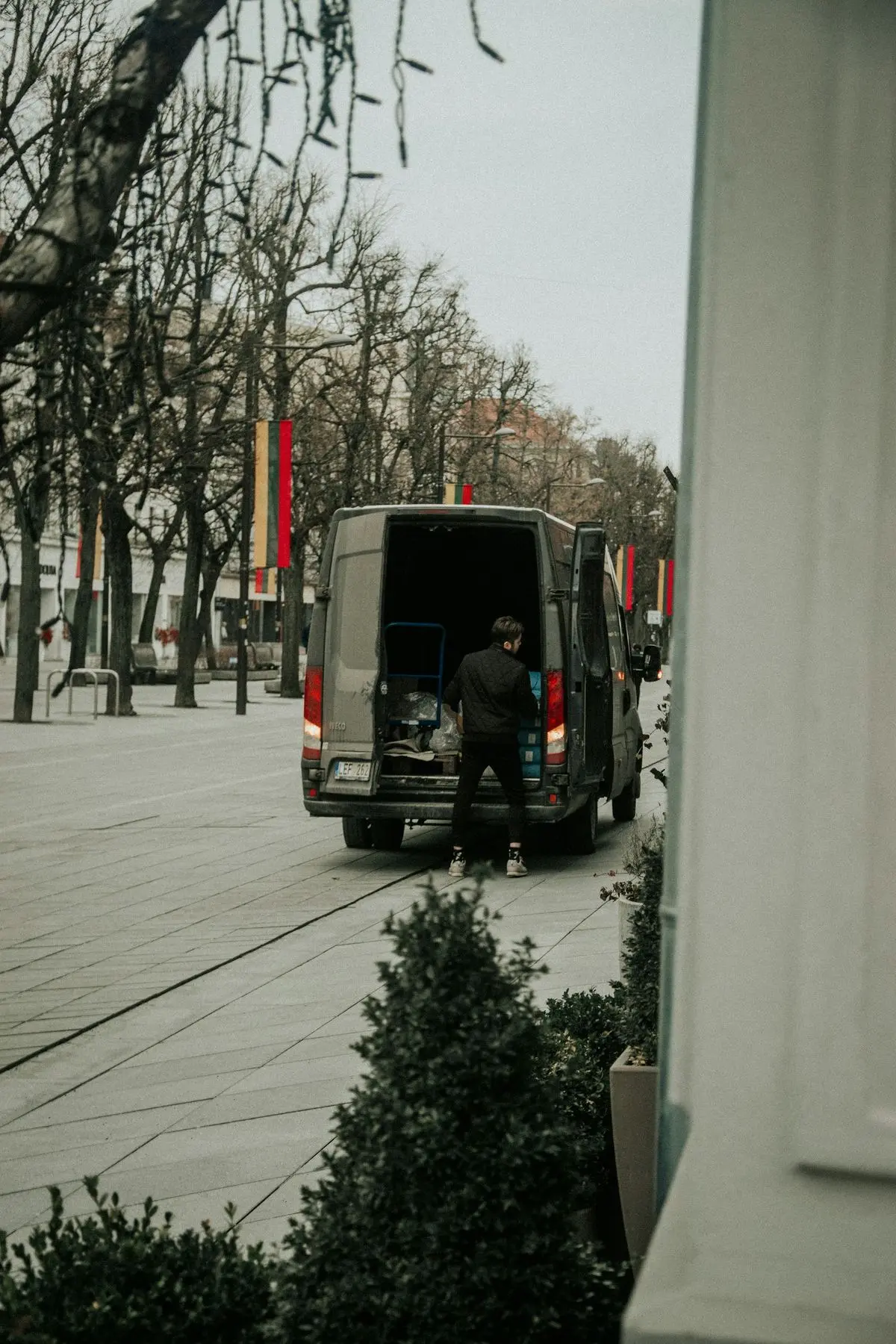 Van with open rear doors